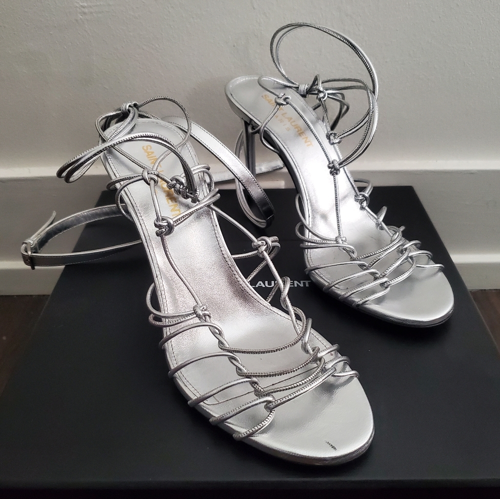 Nib Saint Laurent Robin 85 Metallic Argento Strap… - image 3